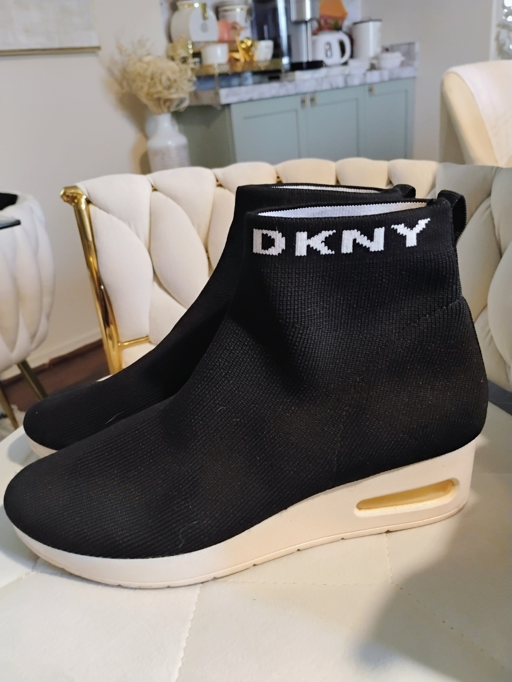 DKNY Black Knit Wedge Sock Sneakers